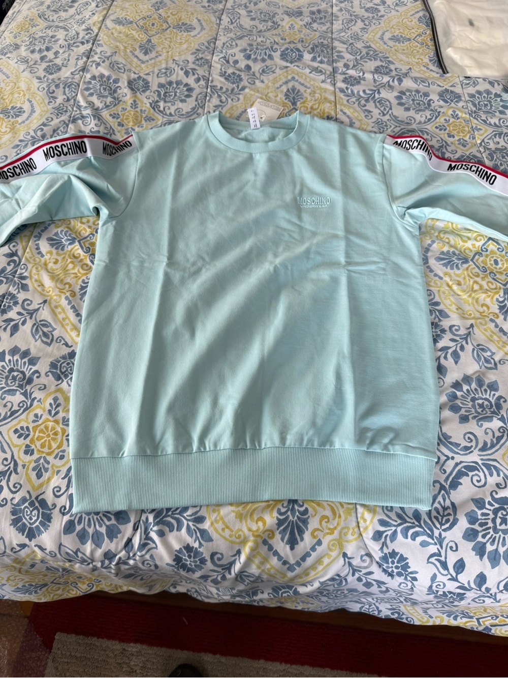 Moschino Men’s Light Blue Logo Tape Sweatshirt